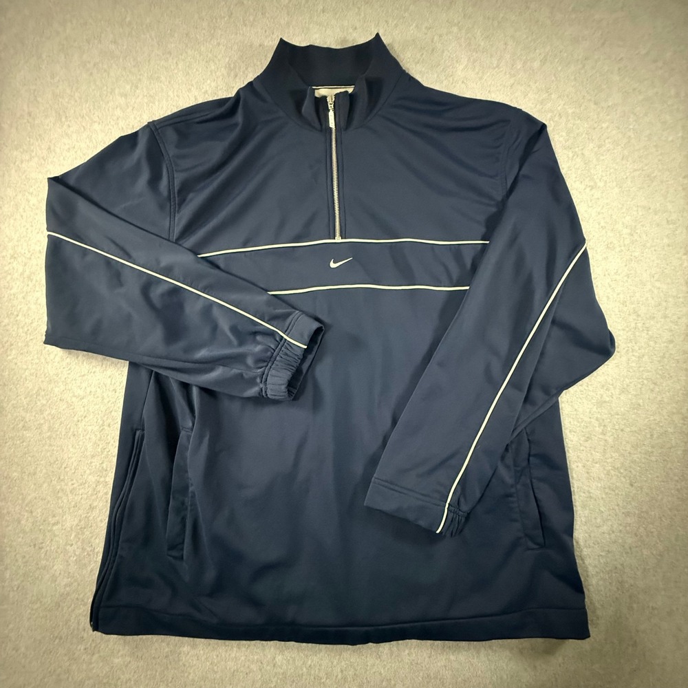 Vintage Y2K Nike Mens XXL Blue 1/4 Zip Pullover Center Swoosh Track Jacket